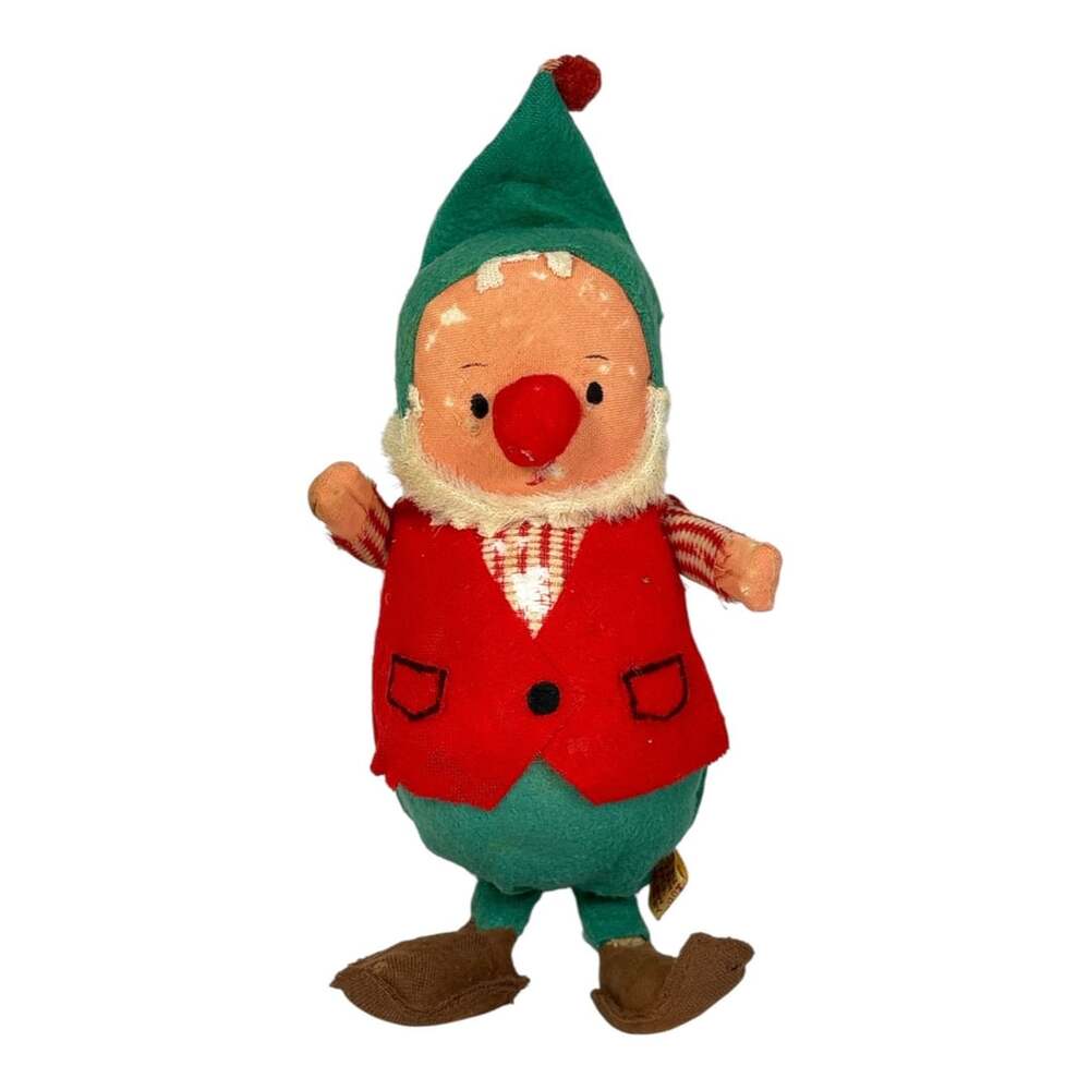 Vtg 8" Fun Farm Japan Santa Elf Gnome Felt Christmas Decor Figurine Ornament
